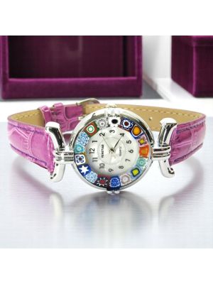 LADY 11 Murano Glas Schmuck Armbanduhr Damen Lederarmband Venedig Stil elegant stilvoll