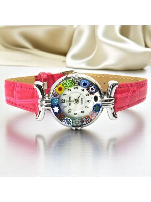LADY 12 Murano Glas Schmuck Damenuhr Bunt Leder Armband elegant exklusiv Venedig Stil