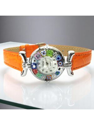 LADY 16 Muranoglas Schmuck Damenarmbanduhr Leder Armband exklusiv elegant stilvoll hochwertig