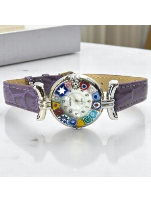LADY 19 Edle Damenuhr Murano Glas Schmuck Lederarmband Venedig Stil Italienisches Design