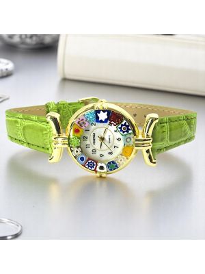 LADY ORO 7 Exklusive Damenuhr Murano Glas Schmuck Lederarmband stilvoll exklusiv Venedig Stil