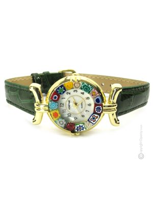 LADY ORO 13 Murano Glas Schmuck Damenarmbanduhr Murrine hochwertig stilvoll elegant exklusiv