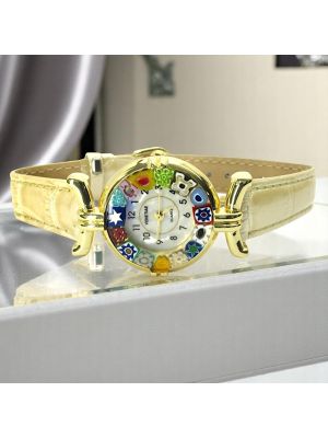 LADY ORO 15 Muranoglas Schmuck Damenuhr Bunt Lederarmband Venedig Stil hochwertig exklusiv