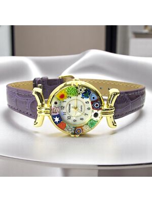 LADY ORO 19 Edle Damenuhr Murano Glas Schmuck Lederarmband Venedig Stil Italienisches Design