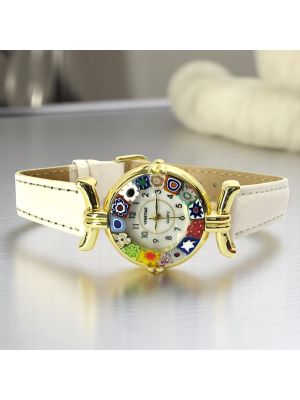 LADY ORO 20 Edle Damenuhr Muranoglas Schmuck Leder Armband elegant hochwertig exklusiv