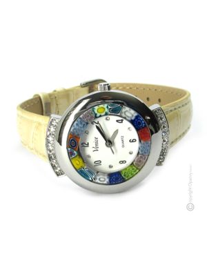 STAR 4 Exklusive Damenuhr Murano Glas Schmuck Lederarmband stilvoll exklusiv Venedig Stil
