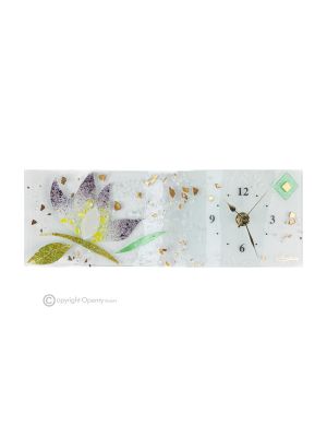 NINFEA Tischuhr aus transparentem Glas mit 24 Karat Blattgold, Reliefdesign, handgefertigt