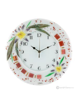 ASTER Wanduhr, kunstvolles Glas mit Blumenrelief verziert, handgefertigt