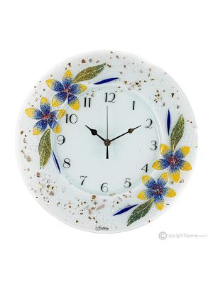 GIGLIO Wanduhr, kunstvolles Glas mit Blumenrelief verziert, handgefertigt