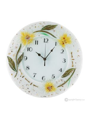 GERBERA Wanduhr, kunstvolles Glas mit Blumenrelief verziert, handgefertigt