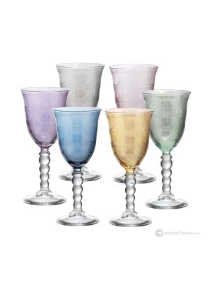 PERLE-Set mit 6 authentischen handbemalten Weingläsern mit Stiel aus hochwertigem Glas.