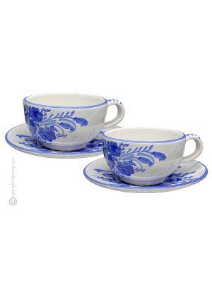 TAZZE FIORACCIO Set Frühstückstassen mit Untertassen Müslitasse Keramiktassen Castelli Keramik handgemacht authentisch Abruzzen Made in Italy
