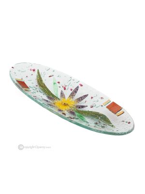 ASTER – Tafelaufsatz, Tablett, Servierschale, handgefertigtes künstlerisches Blumenmuster aus Glas