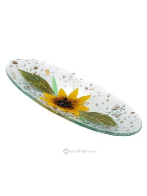 SONNENBLUME – Tafelaufsatz, Tablett, Servierteller, handgefertigtes kunstvolles Blumenmuster aus Glas