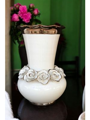 REALE Italienische Keramik Vase handgemacht Platin farbe Swarovski-Kristalle Barockstil