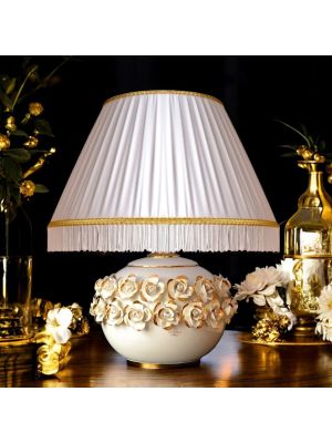 LAMPE Tischlampe Abat-jour Tischluechte  Keramik im Barockstil mit Details aus 24 Karat Gold Made in Italy