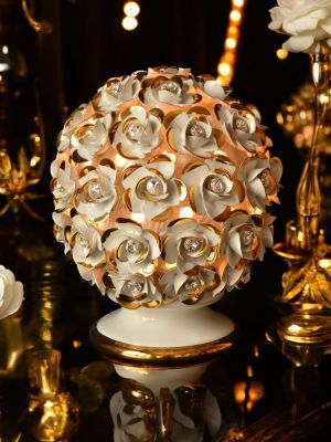 LAMPE Tischlampe Abat-jour Tischluechte  Keramik im Barockstil mit Details aus 24 Karat Gold Swarovski-Kristalle