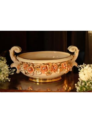 Keramikvase, Pflanzenhalter, verziert mit Rosen, Swarovski-Kristallen und goldenen Details.