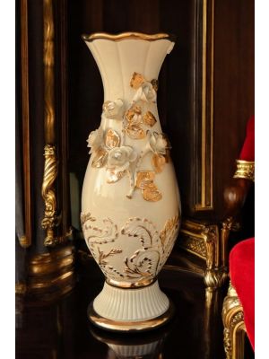 DELIZIA Italienische Keramik Vase handgemacht 24k Goldfarbe Swarovski-Kristalle Barockstil