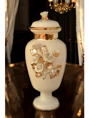 FELICE Italienische Keramik Vase handgemacht 24k Goldfarbe Swarovski-Kristalle Barockstil