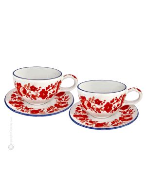 TAZZE FIORACCIO Set Frühstückstassen mit Untertassen Müslitasse Keramiktassen Castelli Keramik handgemacht authentisch Abruzzen Made in Italy