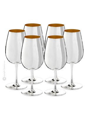 CALICI DA DEGUSTAZIONE Set 6 Gläser Stielglas Vergoldet Versilbert Edelmetalle Handgemacht Made in Italy