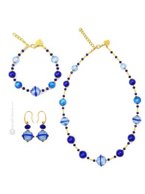 SATURNO 1 Schmuckset Damen Luxus Schmuck Murano Glas 925 Silberblatt mundgeblasene Glasperlen