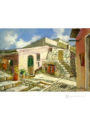 BLICK AUF LUCANO Acrylgemälde auf Leinwand modern Made in Italy