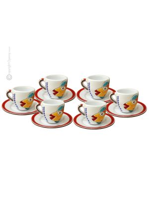 TAZZINE PESCE Set 6 Espressotasse Kaffeetassen Keramiktassen mit Untertassen Keramik handgemacht authentisch Sizilien Made in Italy