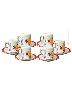 TAZZINE PESCE Set 6 Espressotasse Kaffeetassen Keramiktassen mit Untertassen Keramik handgemacht authentisch Sizilien Made in Italy