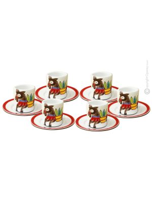 TAZZINE ASINELLO Set 6 Espressotasse Kaffeetassen Keramiktassen mit Untertassen Keramik handgemacht authentisch Sizilien Made in Italy