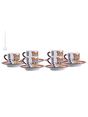 TAZZINE GATTO Set 6 Espressotasse Kaffeetassen Keramiktassen mit Untertassen Keramik handgemacht authentisch Sizilien Made in Italy