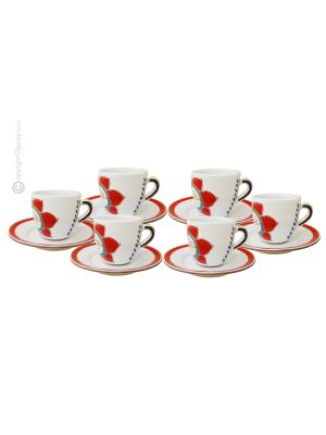 TAZZINE SOLE ROSSO Set 6 Espressotasse Kaffeetassen Keramiktassen mit Untertassen Keramik handgemacht authentisch Sizilien Made in Italy