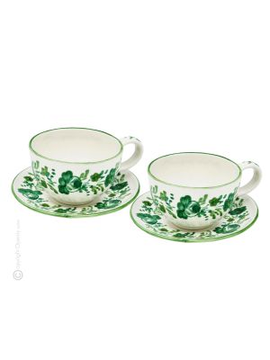 TAZZE FIORACCIO Set Frühstückstassen mit Untertassen Müslitasse Keramiktassen Castelli Keramik handgemacht authentisch Abruzzen Made in Italy
