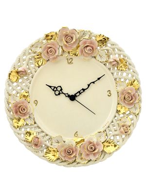 OROLOGIO ROSE Wanduhr Keramik Künstlerischen Barockstil 24k Gold Handarbeit Made in Italy