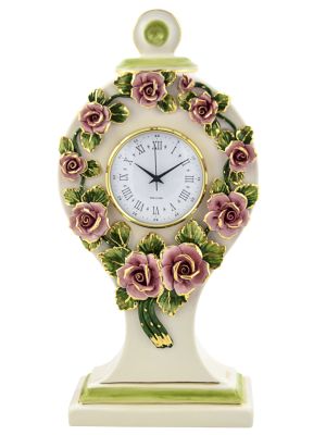 OROLOGIO ROSETTE Tischuhr Kaminuhr Keramik Barockstil 24k Gold Handarbeit Made in Italy