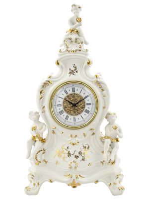 OROLOGIO AMORINI TISCHUHR Kaminuhr Keramik im Barockstil mit Farbgold 24 Karat Made in Italy
