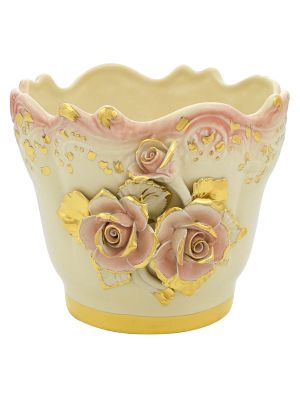 PORTAVASO ROSE 2 Übertopf Blumentopf Keramik 24k Blattgold Deko Handarbeit Made Italy