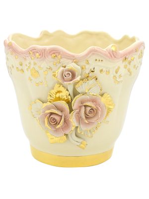 PORTAVASO ROSE 3 Übertopf Blumentopf Keramik 24k Blattgold Deko Handarbeit Made Italy