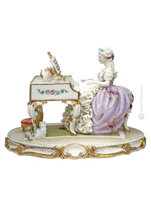 DAME AM KLAVIER Capodimonte Porzellan Figur Barock handgemacht exklusiv Italienisches Design