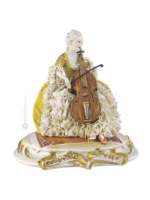 DAME MIT CELLO Edles Porzellan Figur Barock handbemalt hochwertig stilvoll Italienisches Design 