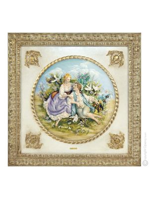 ROMANTISCHE BEGEGNUNG Bild Basrelief Flachrelief Porzellan Capodimonte Made in Italy