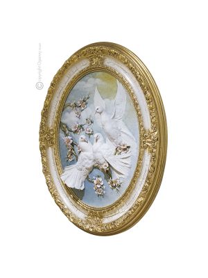 PAAR TAUBEN Bild Basrelief Flachrelief Porzellan Capodimonte Made in Italy