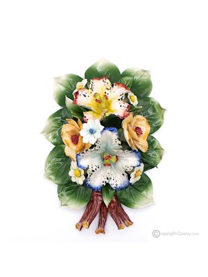 ROSEN ORCHIDEEN Zweig zum Aufhängen für die Wand, feines Capodimonte-Porzellan, handgefertigt