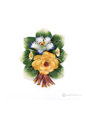 ROSENORCHIDEEN - Blumenzweig für die Wand, feines Capodimonte-Porzellan, handgefertigt