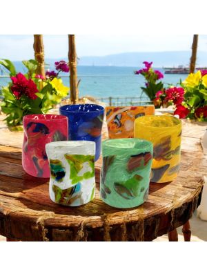 Set aus 6 mundgeblasenen Glasgläsern mit Einlagen aus geschmolzenem Glas, authentisches Murano.