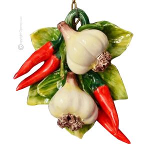 CHILI KNOBLAUCH Wanddekoration Ornament zum Aufhängen Keramik 
