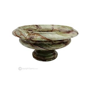 OBSTSCHALE aus grünem Onyx-Marmor, dekoratives handgefertigtes Herzstück aus authentischem Naturstein.