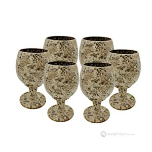 Glasset aus Pietra Fossile-Marmor, authentischer Naturstein, nicht nur für Wasser behandelt, handgefertigt.