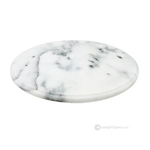 Drehbares Schneidebrett aus Marmor Bianco Ibiza, handgefertigt, dekorativ aus authentischem Naturstein.